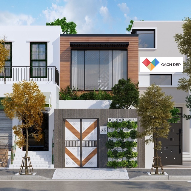 Mẫu gạch ốp mặt tiền nhà ống giả gỗ đem đến sự trang nhã, ấm áp