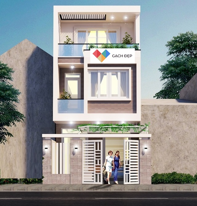 Gạch ốp giả cổ màu xám nâu giúp không gian hài hoà, ấm áp
